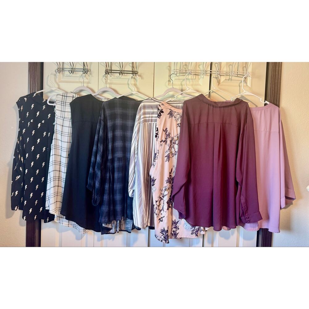 Torrid Sz 5 Plus Size Shirts Lot: 8 Blouses Plaid Floral Lightning Bolt Chiffon - Picture 2 of 16